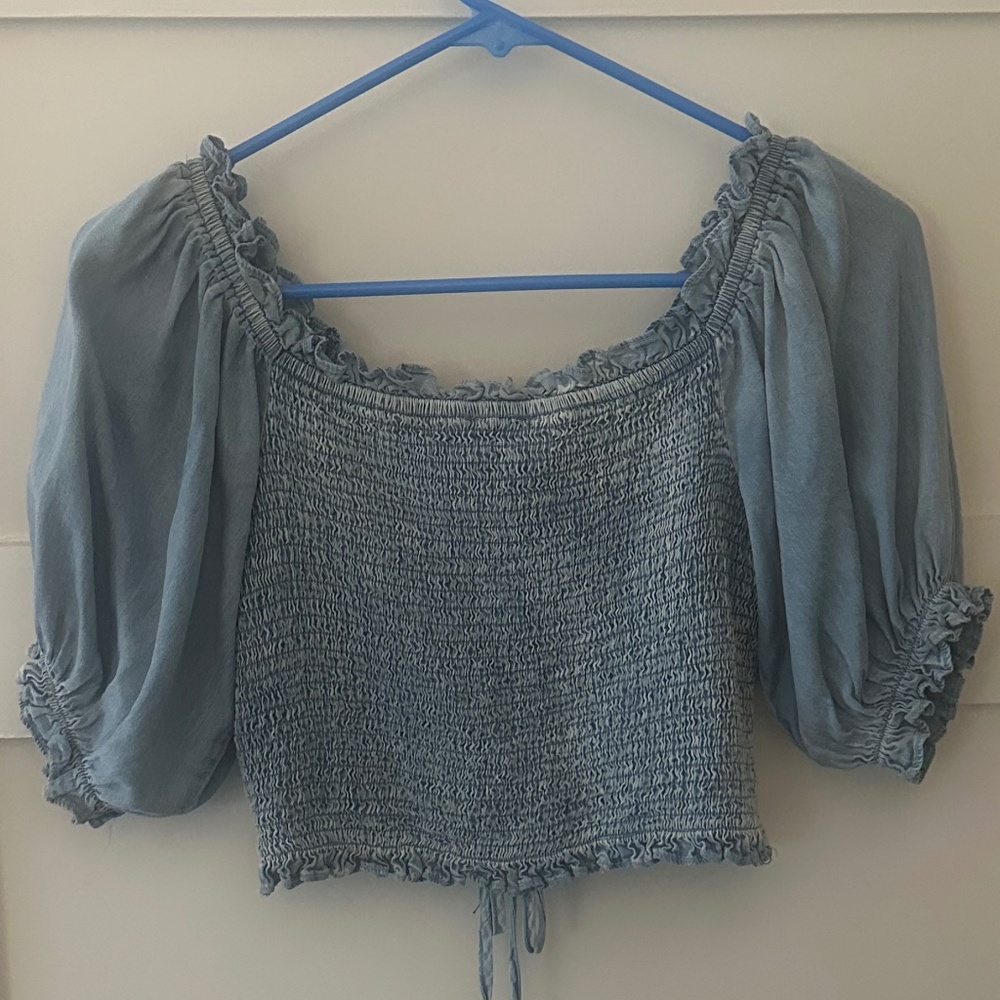 She + Sky Denim Halter Top, Size Small - Picture 3 of 3